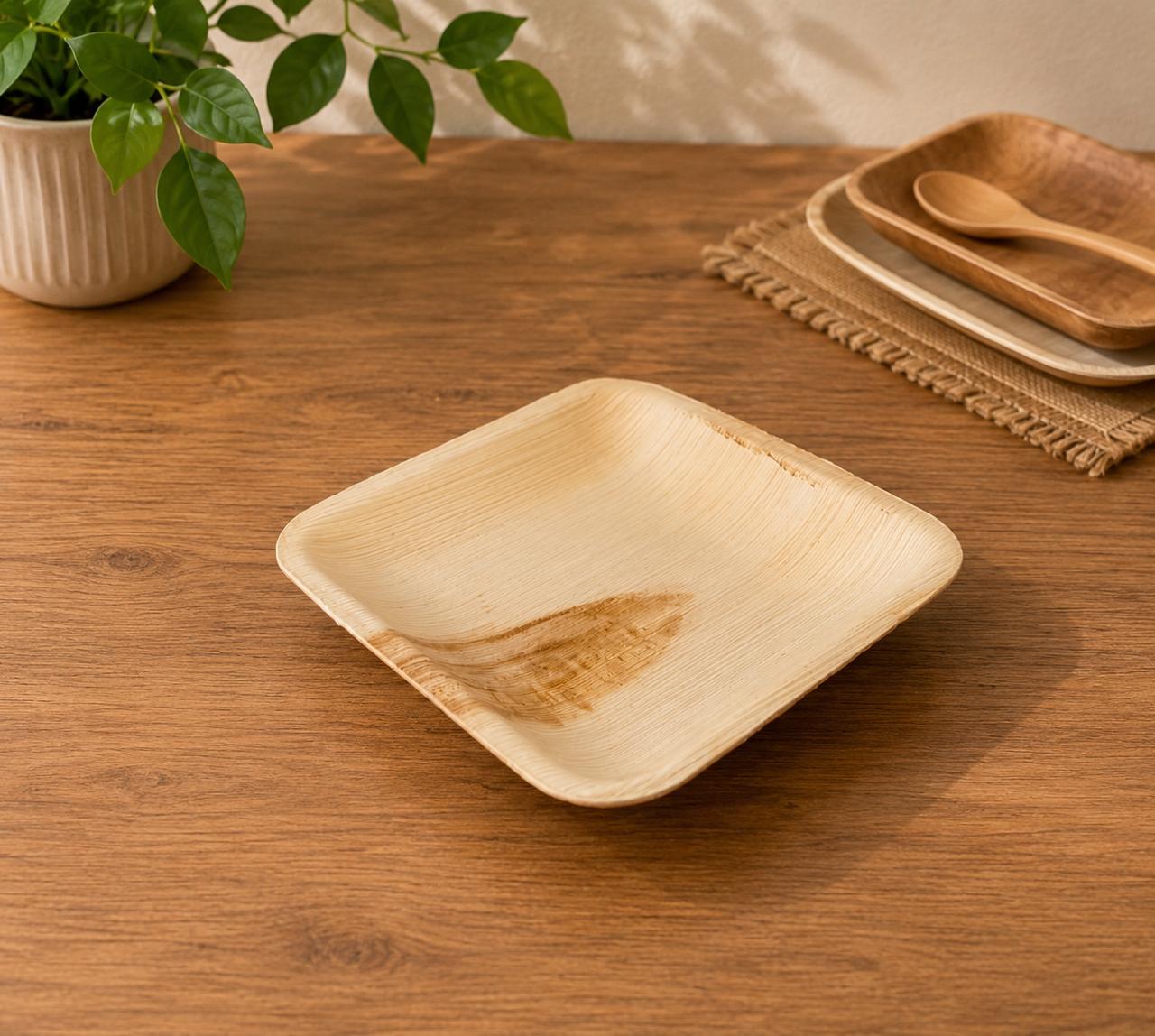6 inch square areca leaf plate – stylish eco snack plate India